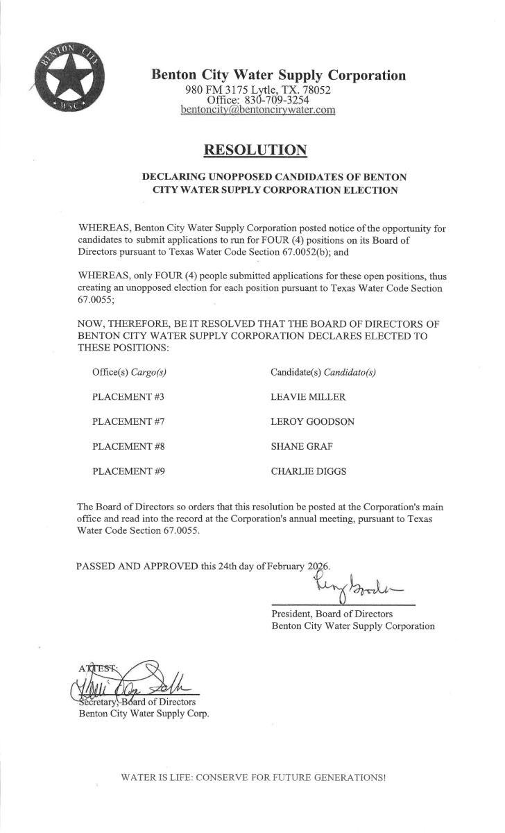 Resolution Declaring Unopposed Candidates